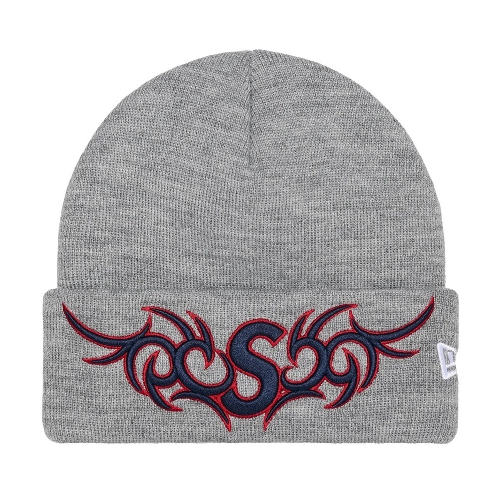Supreme FW25 Tribal S Logo Beanie Gray Red Embroidery NWT